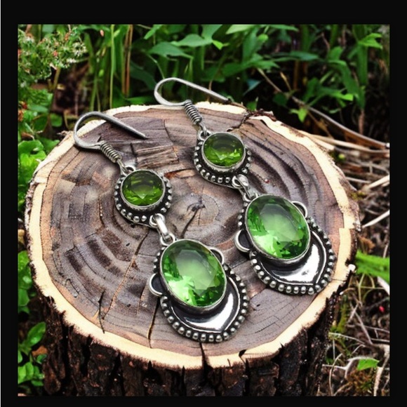 Peridot Handcrafted Drop Dangle Hook Style Earrings 2.4" Long Made In India New - Picture 6 of 16